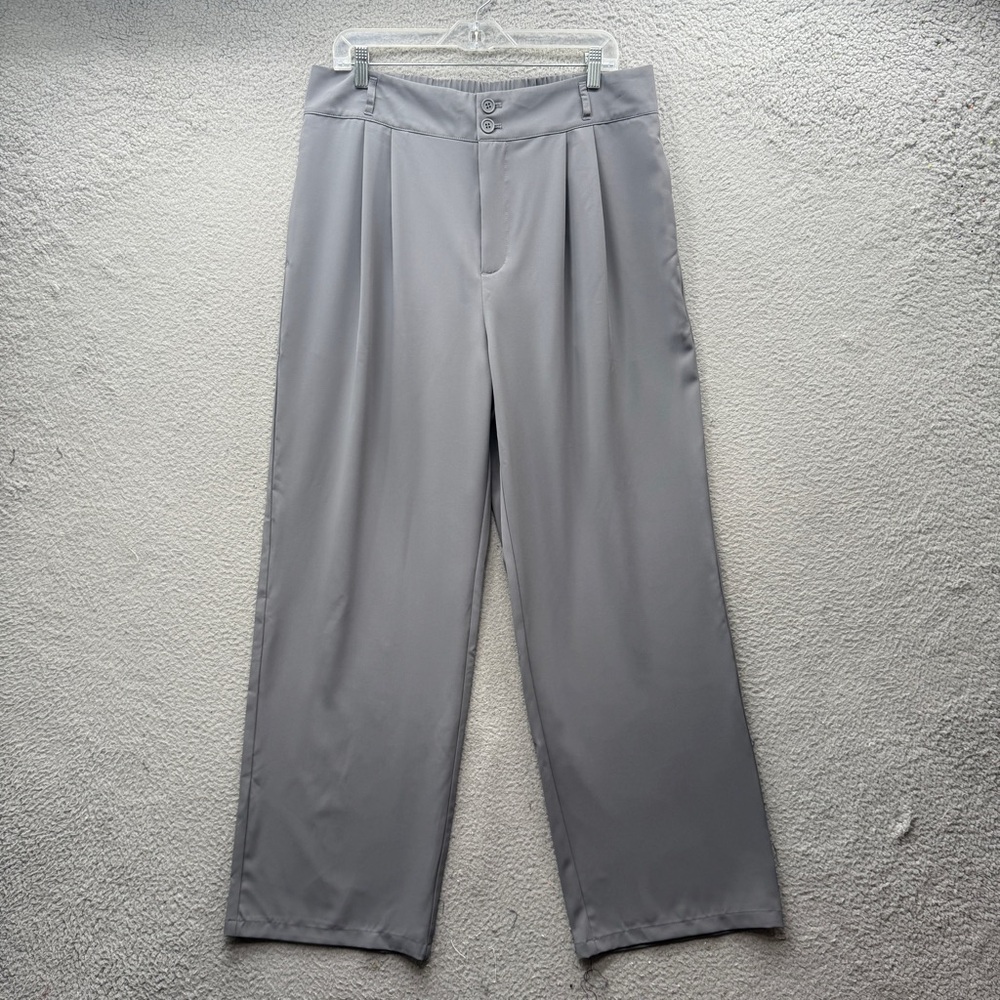 Halara Women’s Gray Wide Leg Pleated Dress Pants Polyester Blend Stretch Size XL